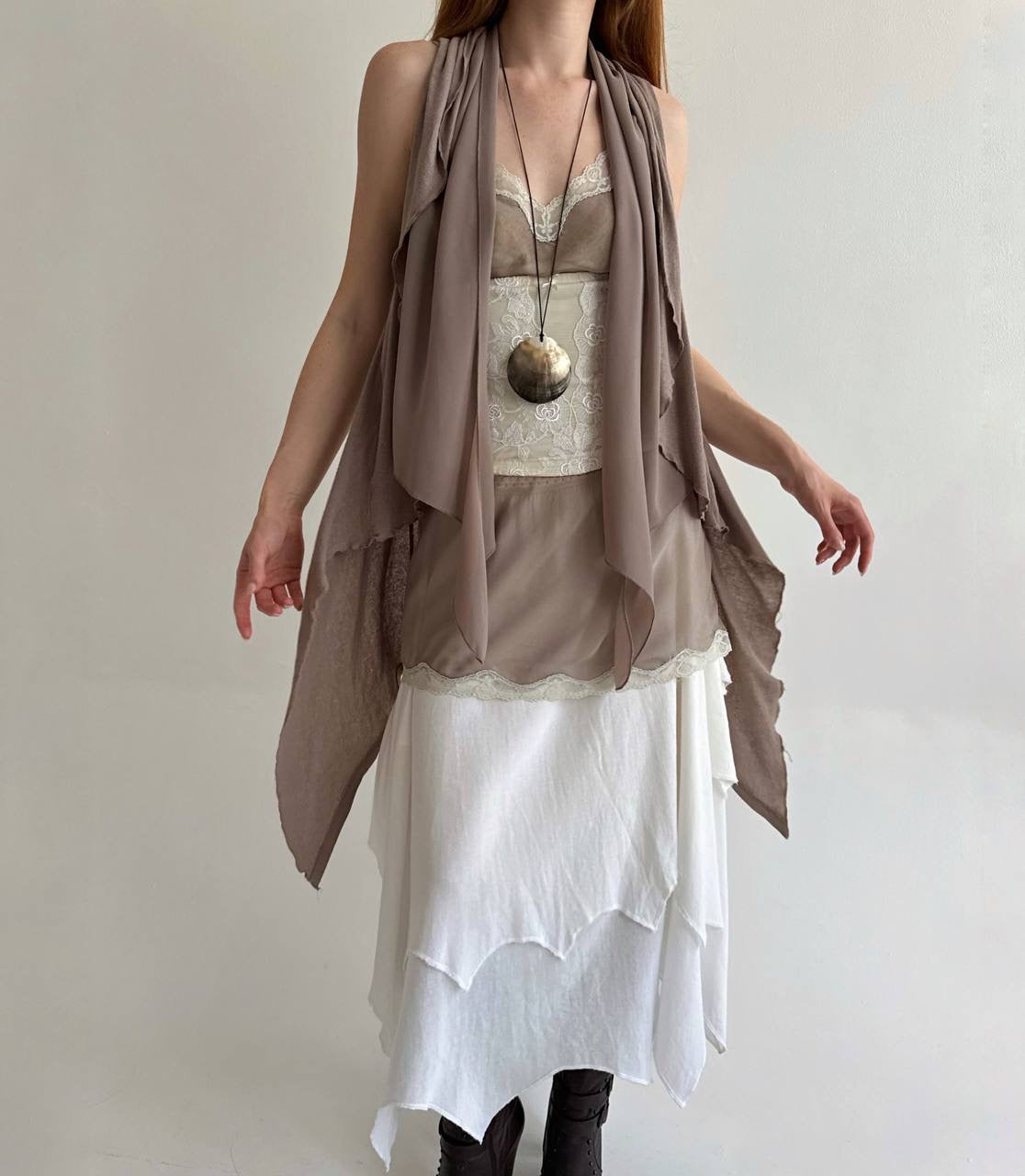 Vintage avant garde draped taupe cardigan
