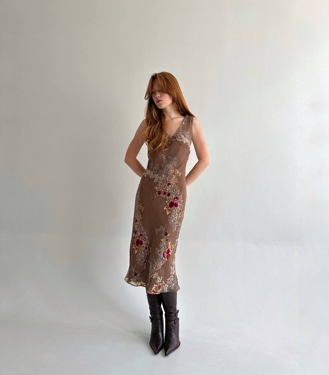 Y2K dress with flower print and beads