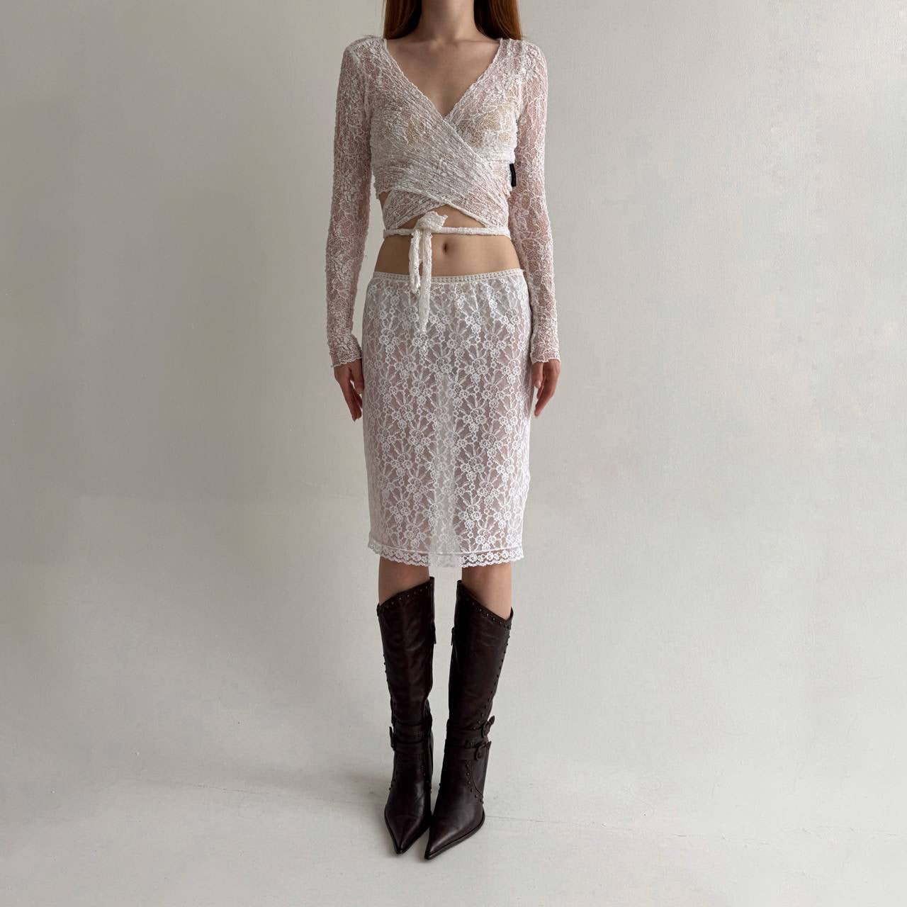 Vintage white lace slip skirt