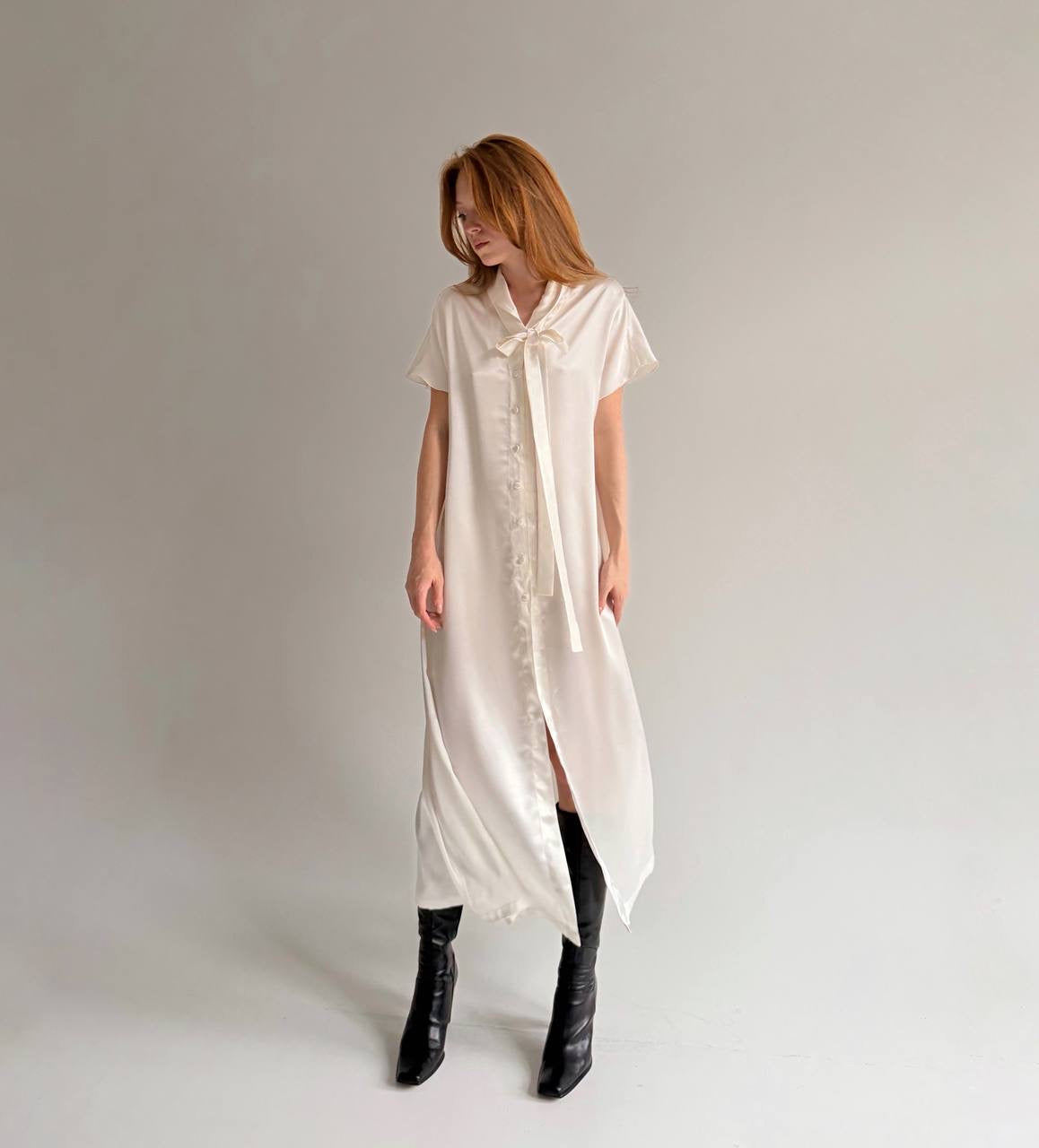 Vintage milky satin midi dress