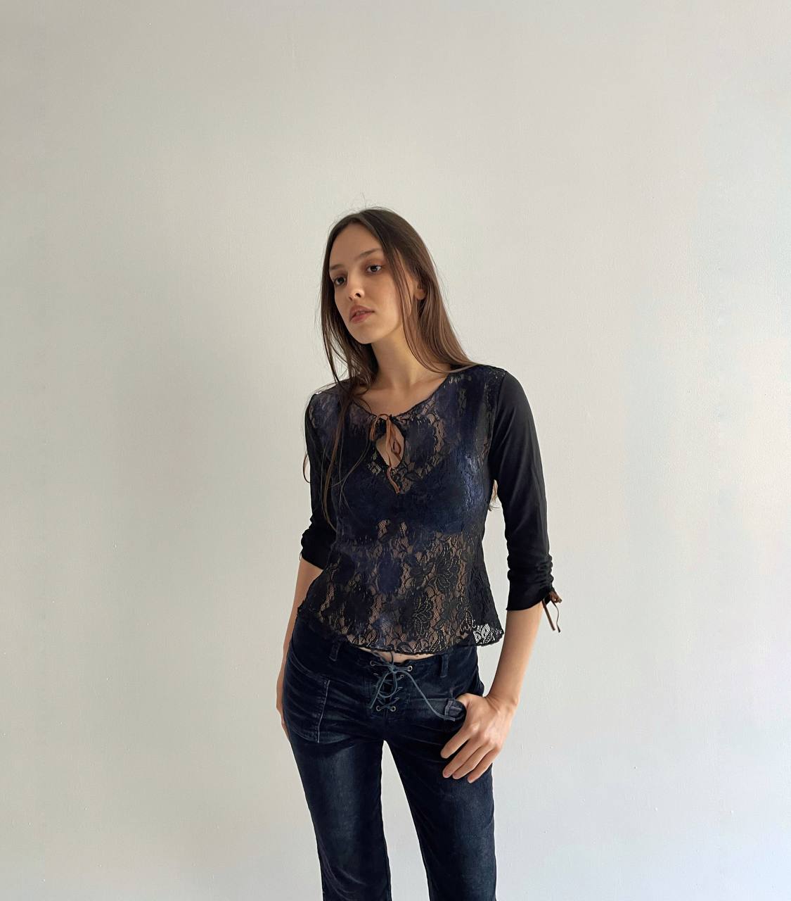Vintage lace blue ombré mesh top