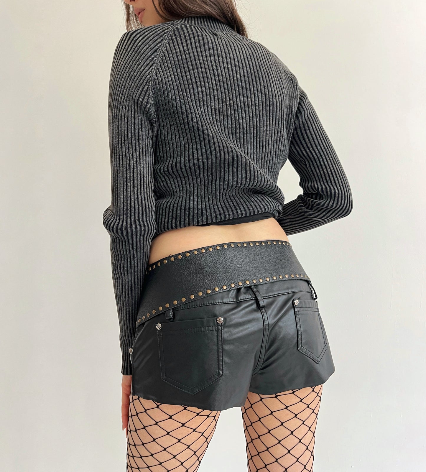 Vintage genuine leather studded belt