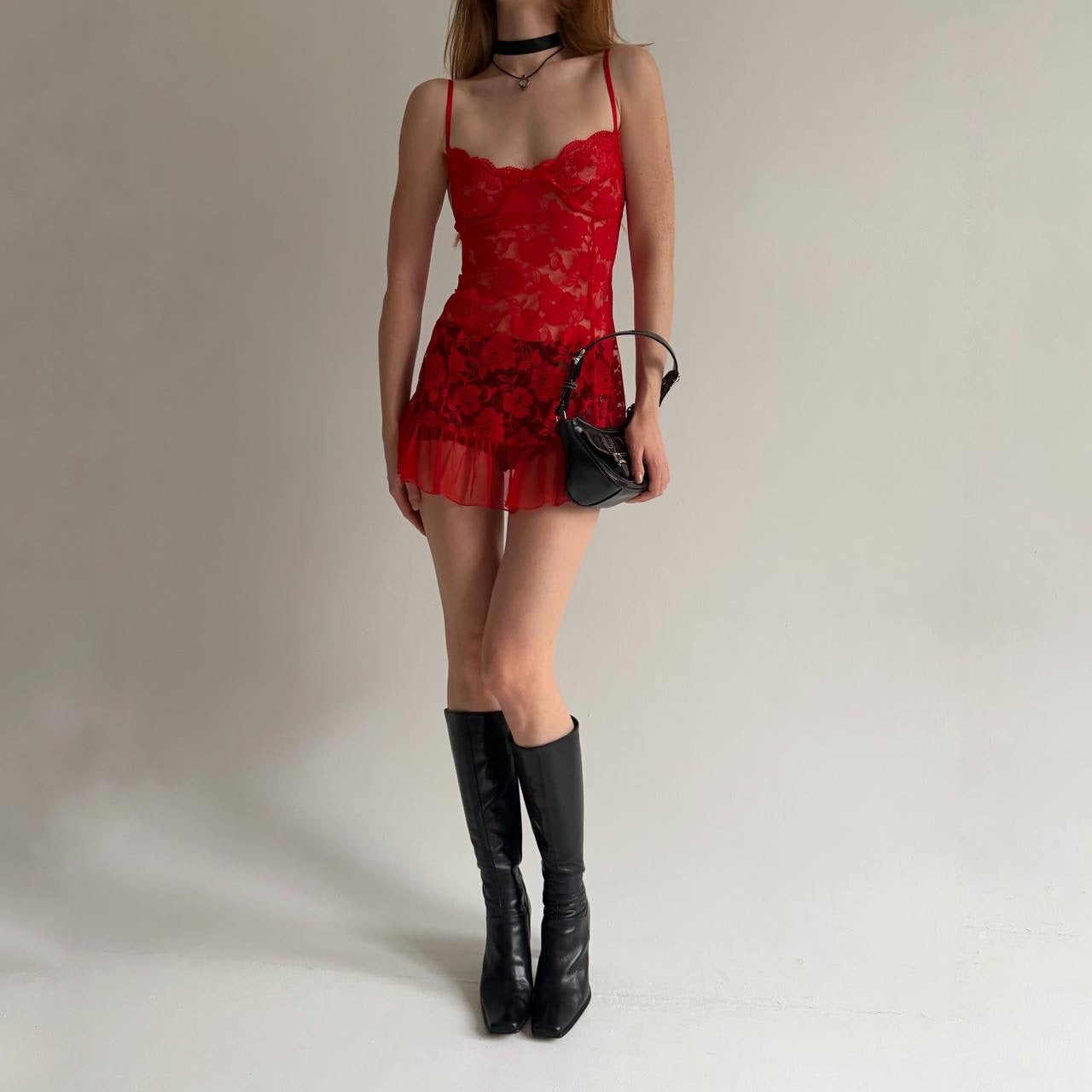 Vintage 80% cotton red lace mini dress
