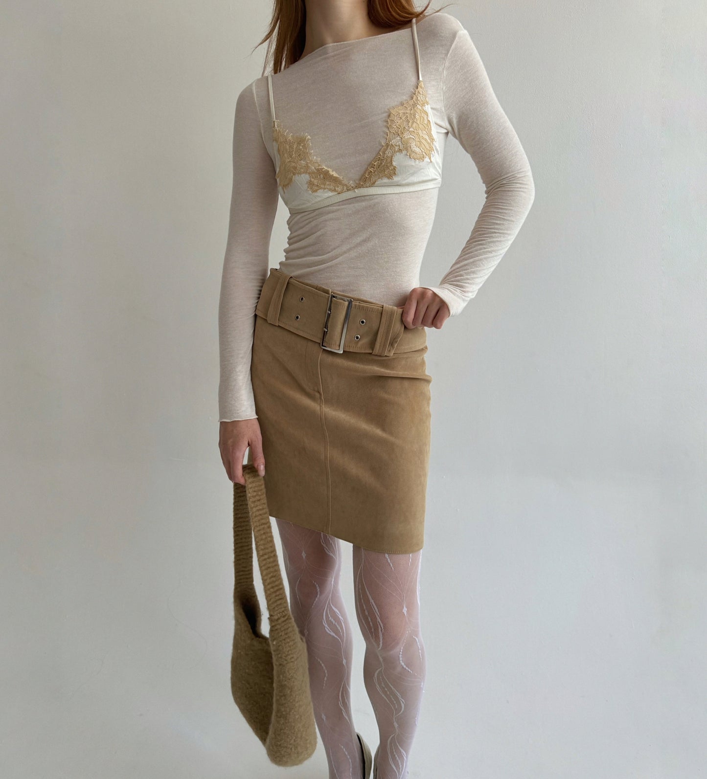 Vintage made in France beige mini skirt