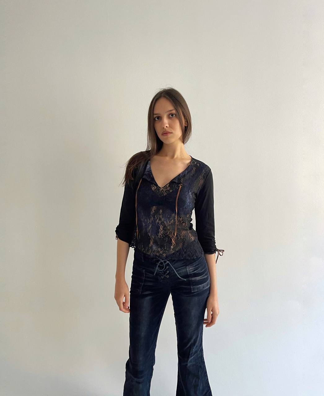 Vintage lace blue ombré mesh top