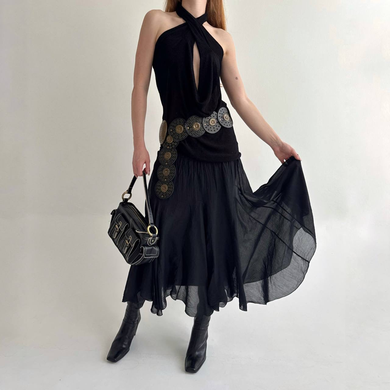 Vintage flowy skirt made of 60% silk 40% viscose