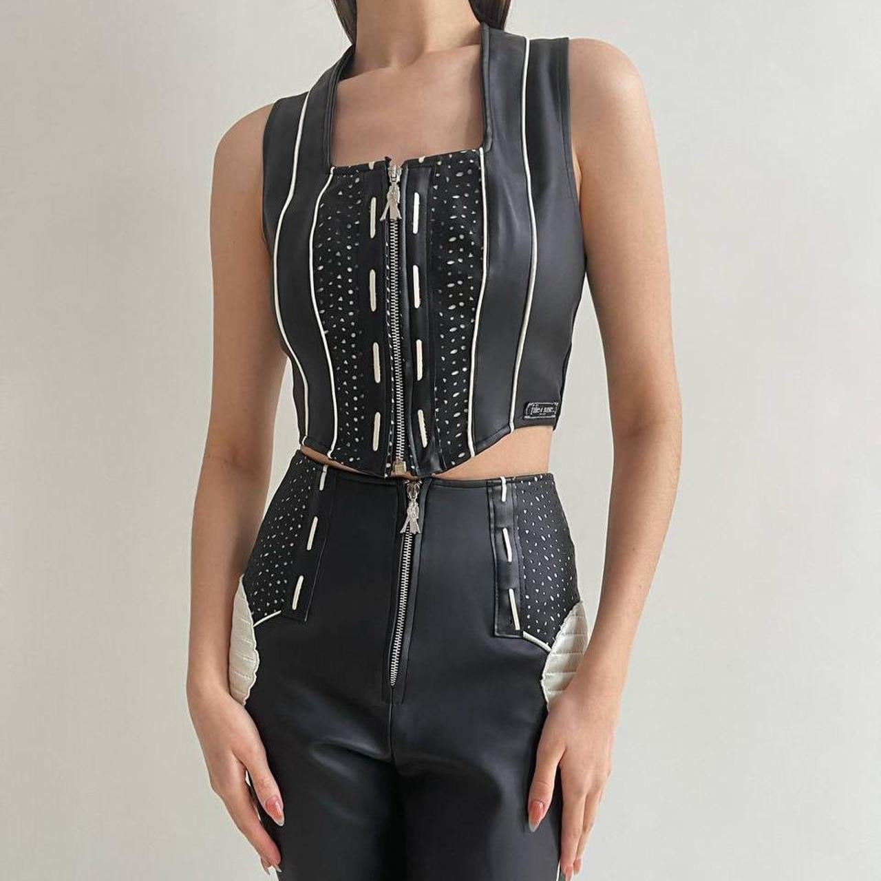 Y2K moto faux leather corset suit