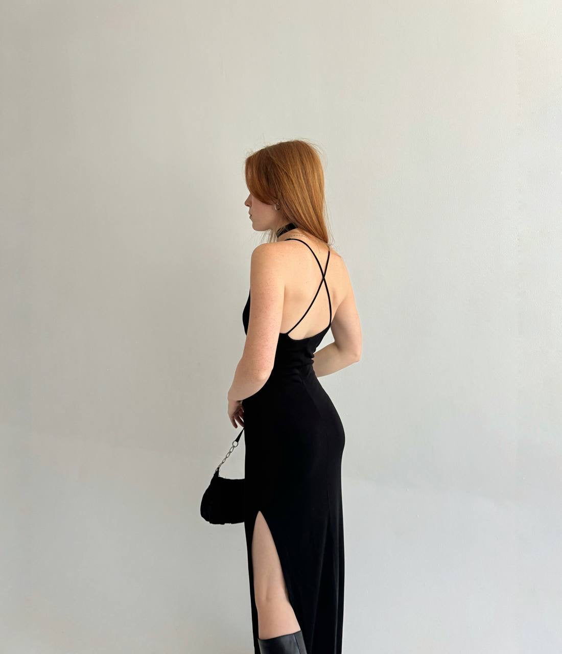 Vintage black fitted maxi dress