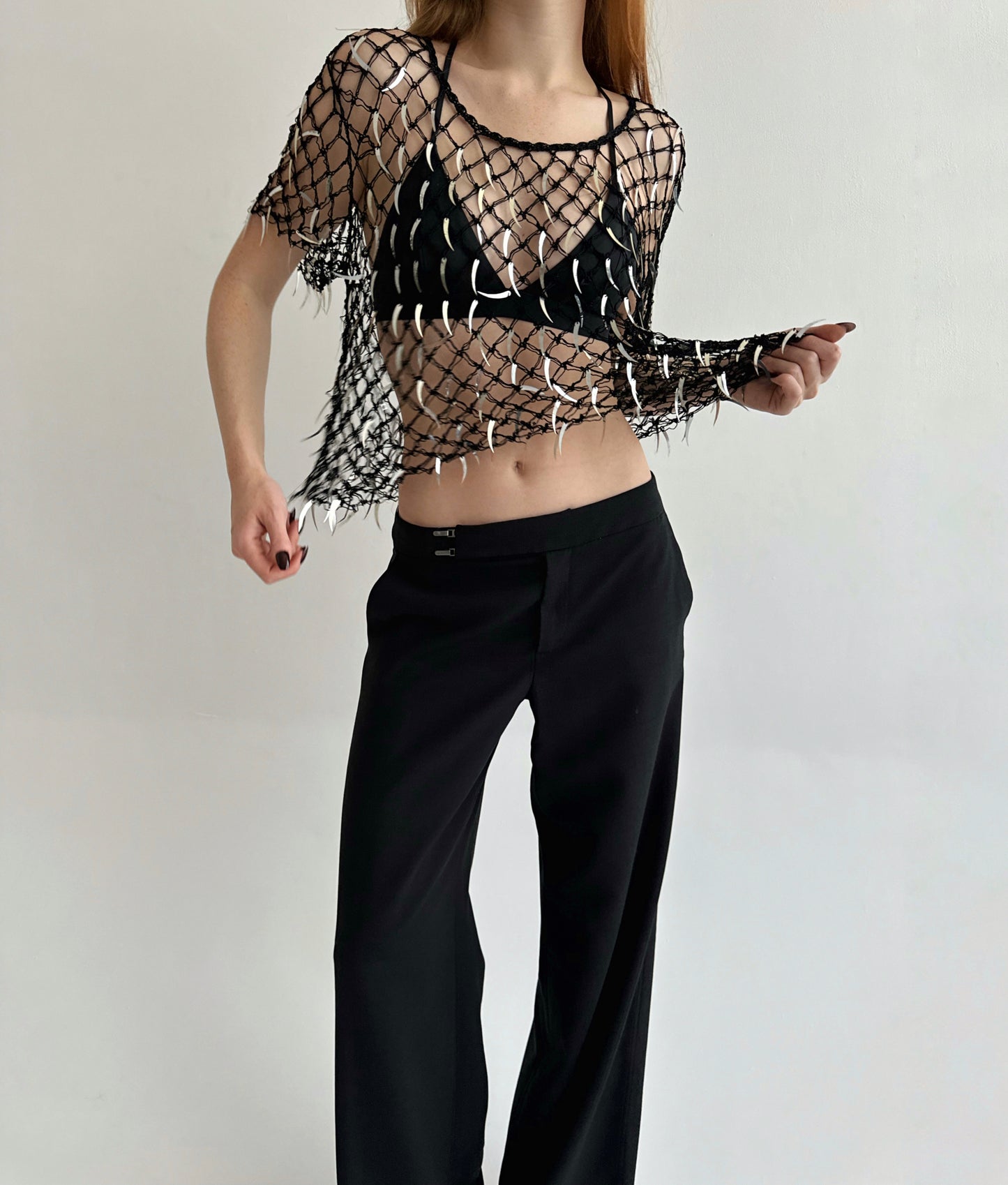 Vintage fishnet black naked blouse