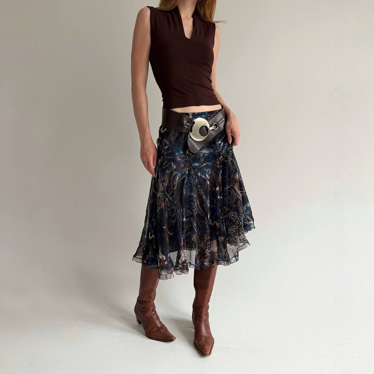 Vintage 100% pure silk midi flowy skirt