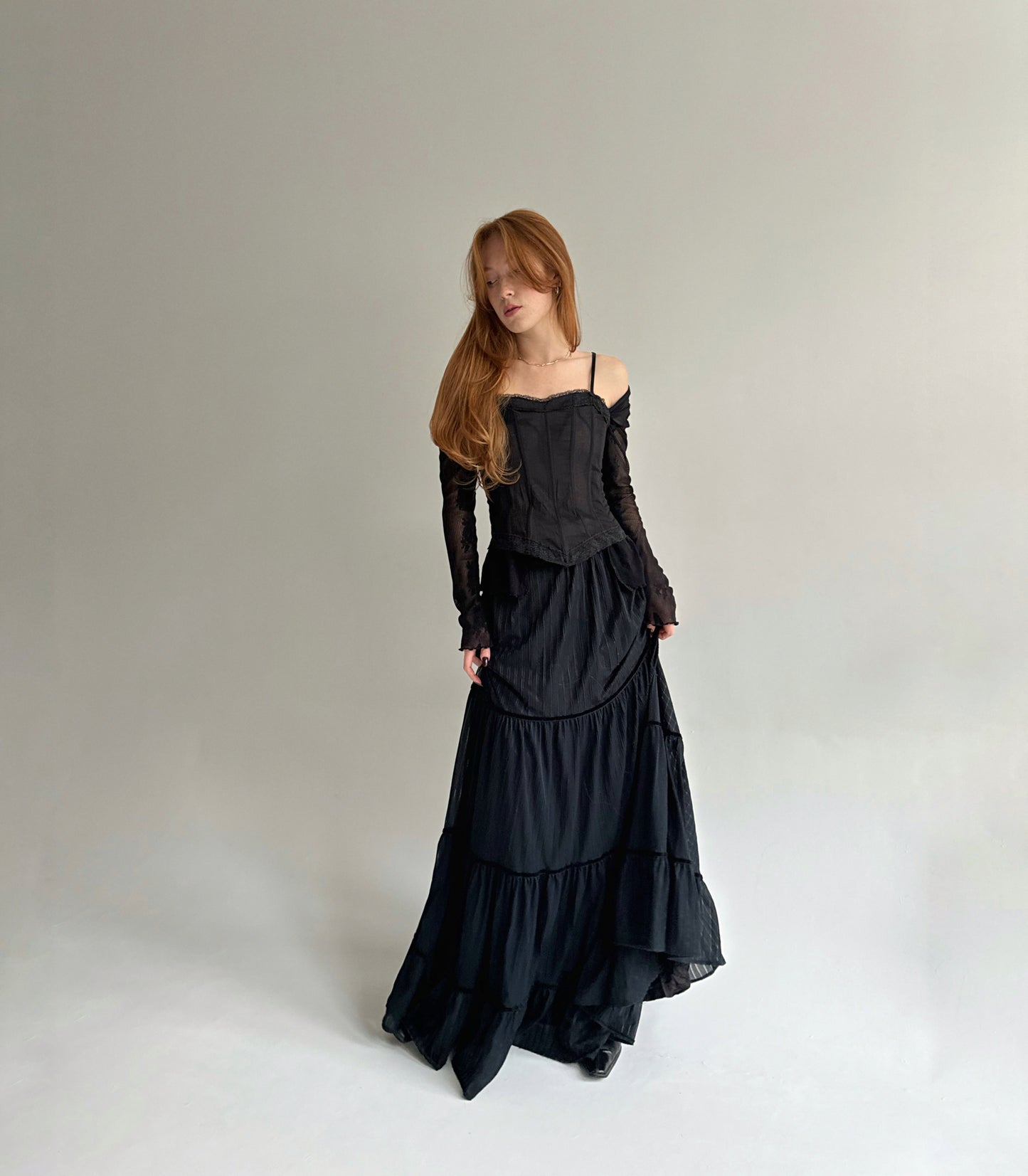 Vintage ruched maxi skirt with lining