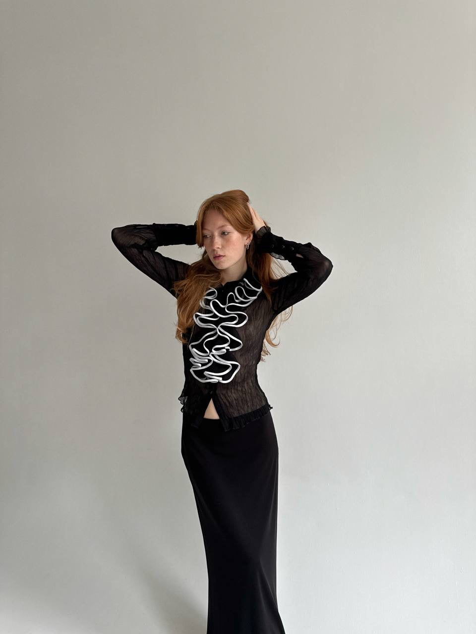 Vintage sheer pleated blouse with ruffles