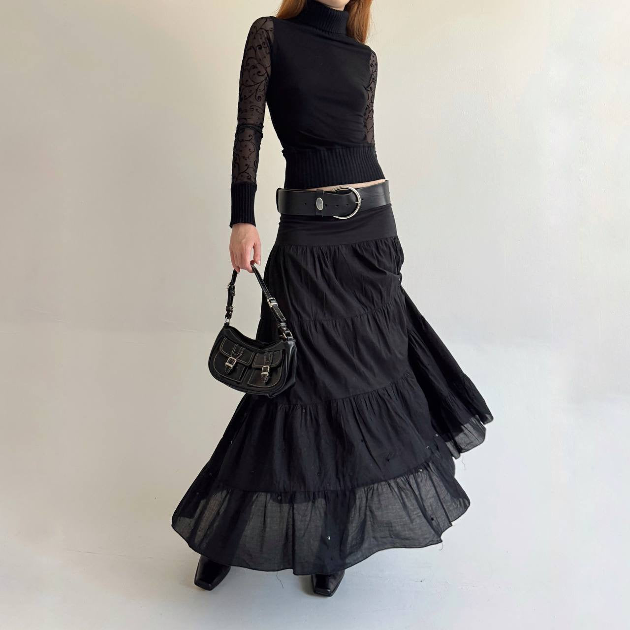 Vintage cotton ruched maxi skirt