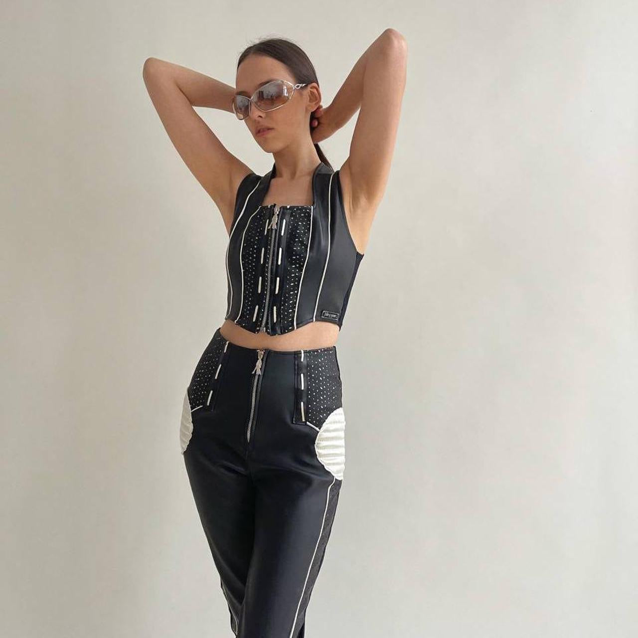 Y2K moto faux leather corset suit