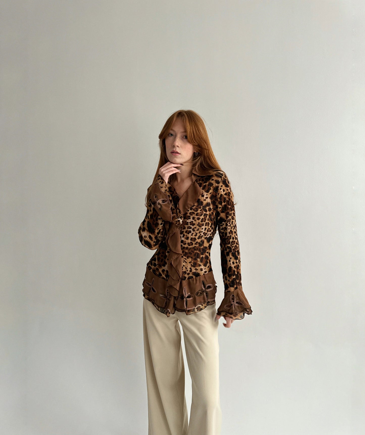Vintage leopard pleated blouse