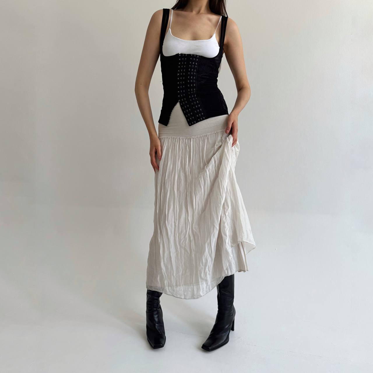 Vintage silk and viscose cream skirt