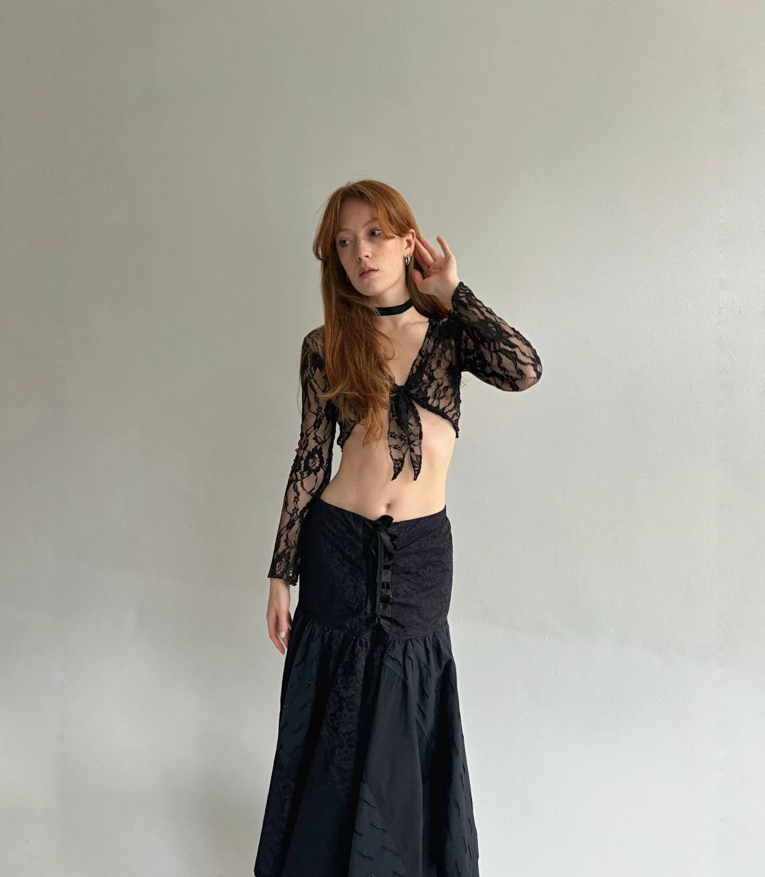 Vintage cotton made in France gothic maxi skirt