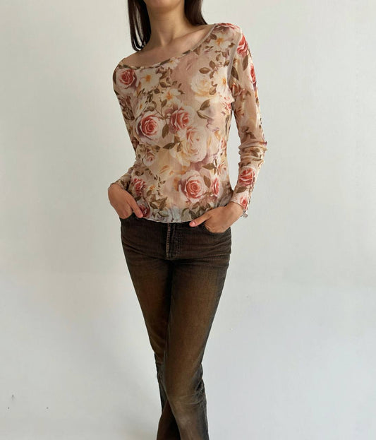 Vintage mesh rose blouse