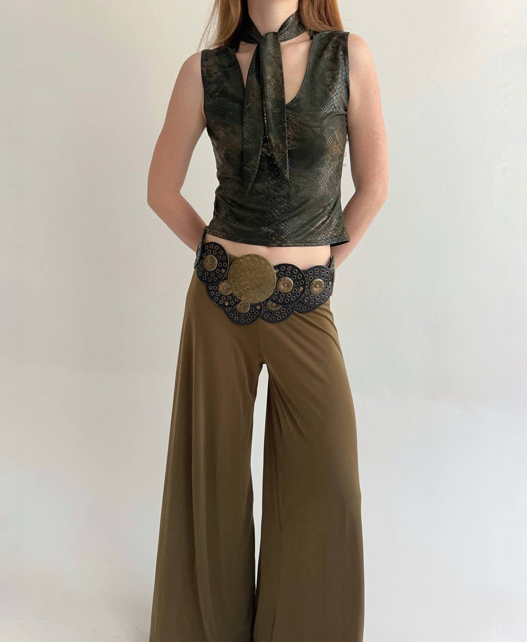 Vintage 70% viscose faux python texture top