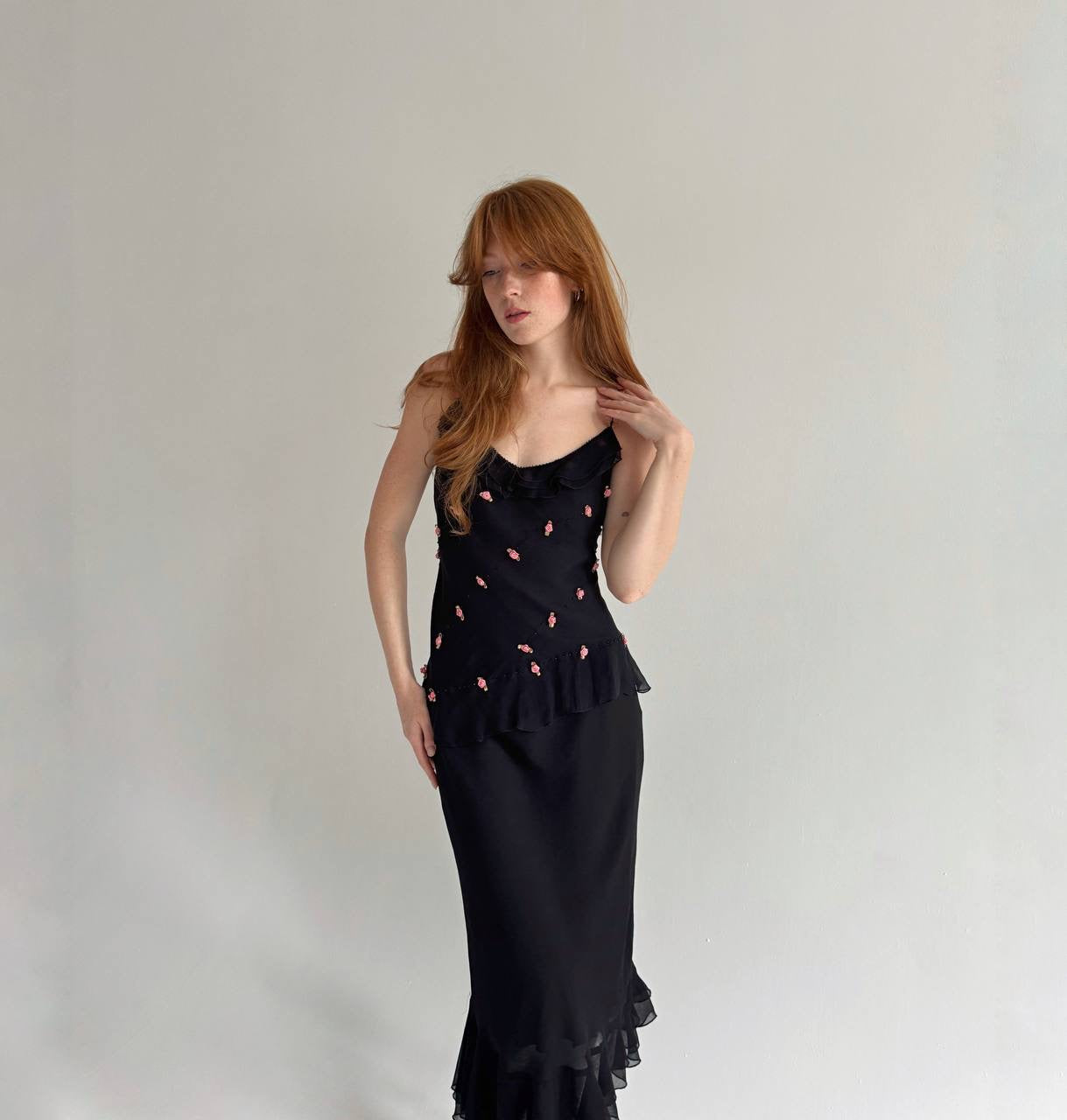 Vintage asymmetrical cami top with appliqué roses