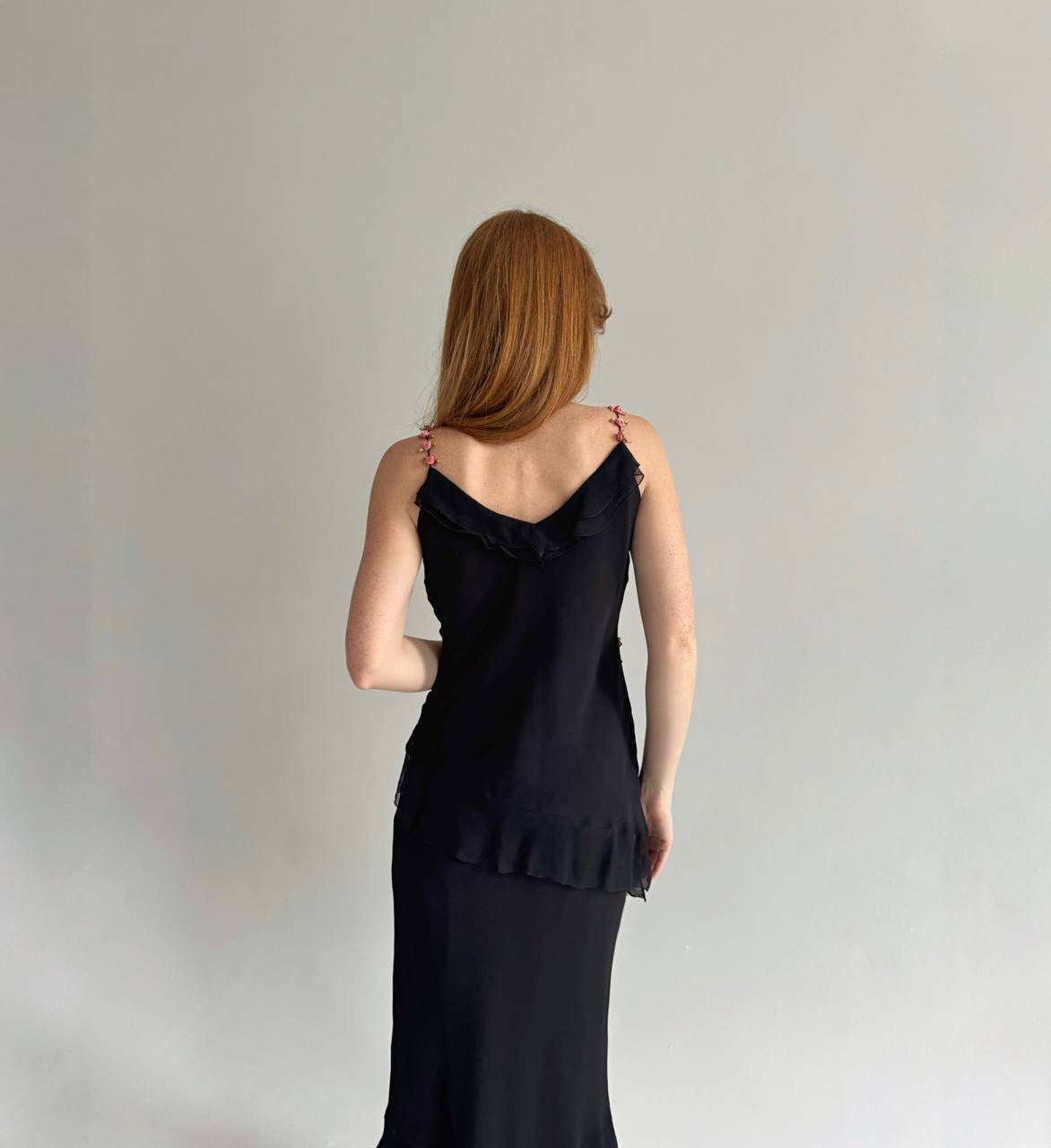Vintage asymmetrical cami top with appliqué roses