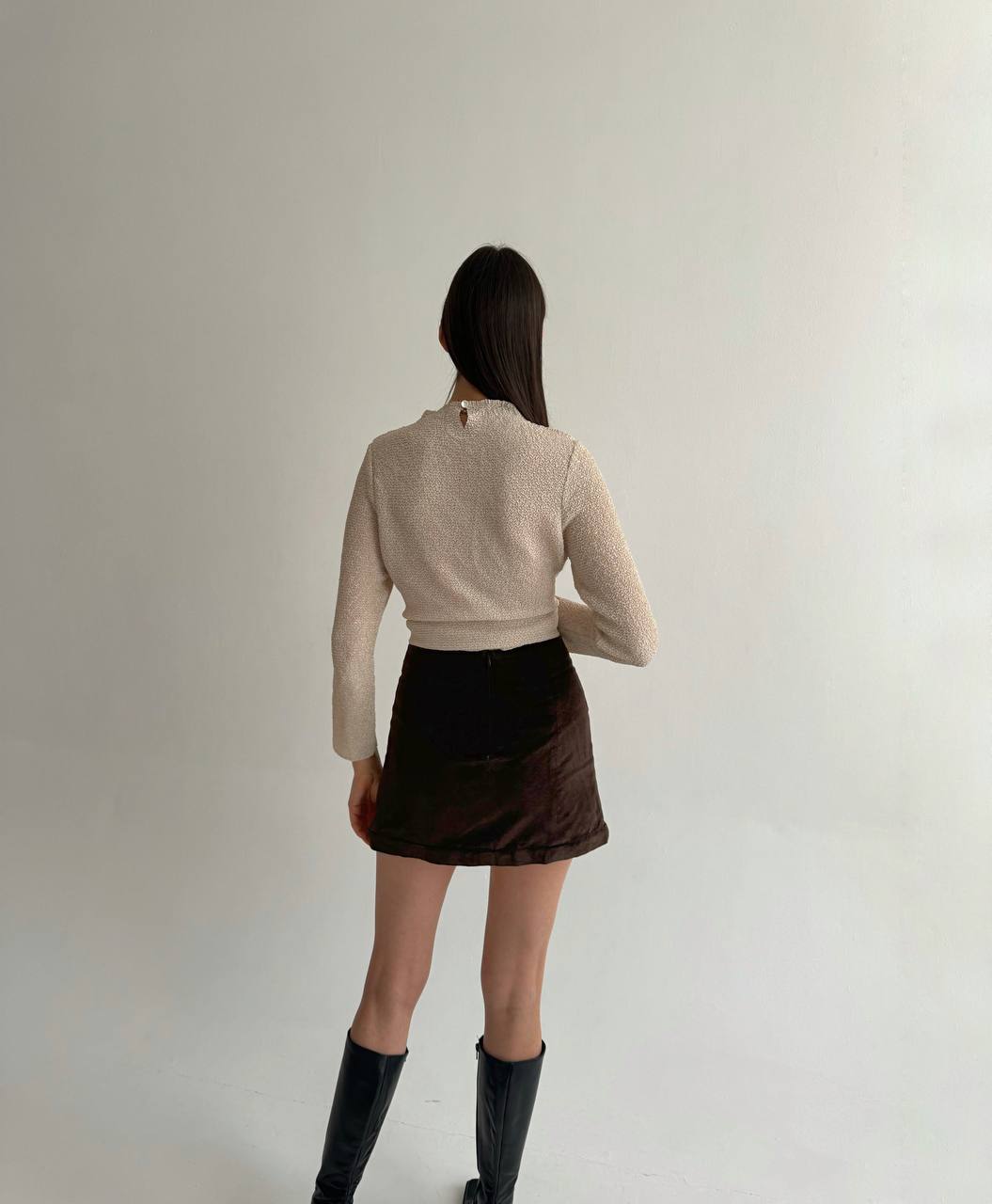 Y2K cotton brown velvet mini skirt