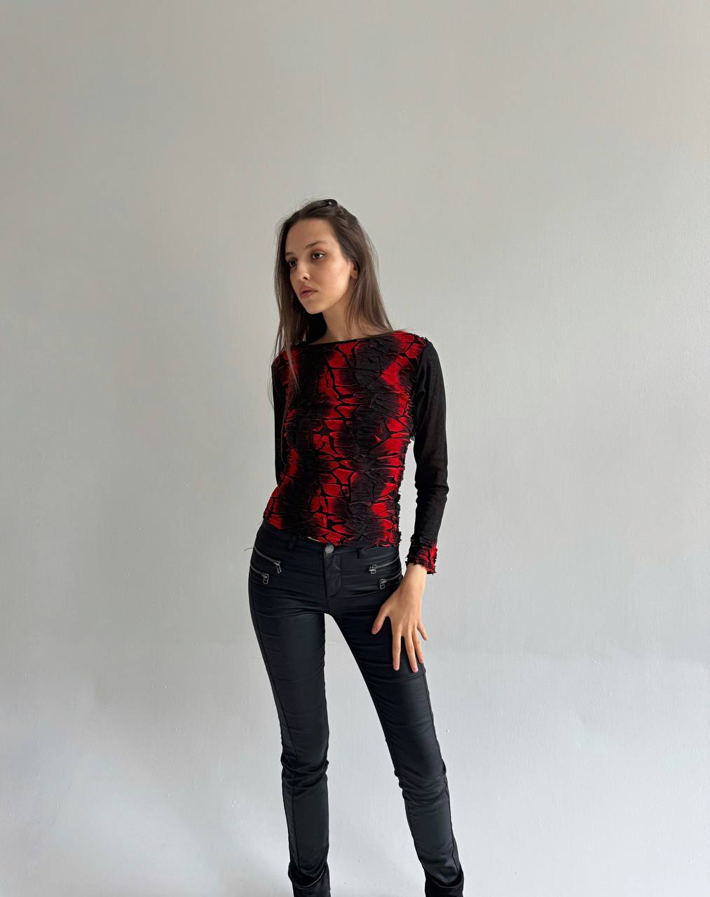 Vintage avant garde mesh deconstructed red blouse
