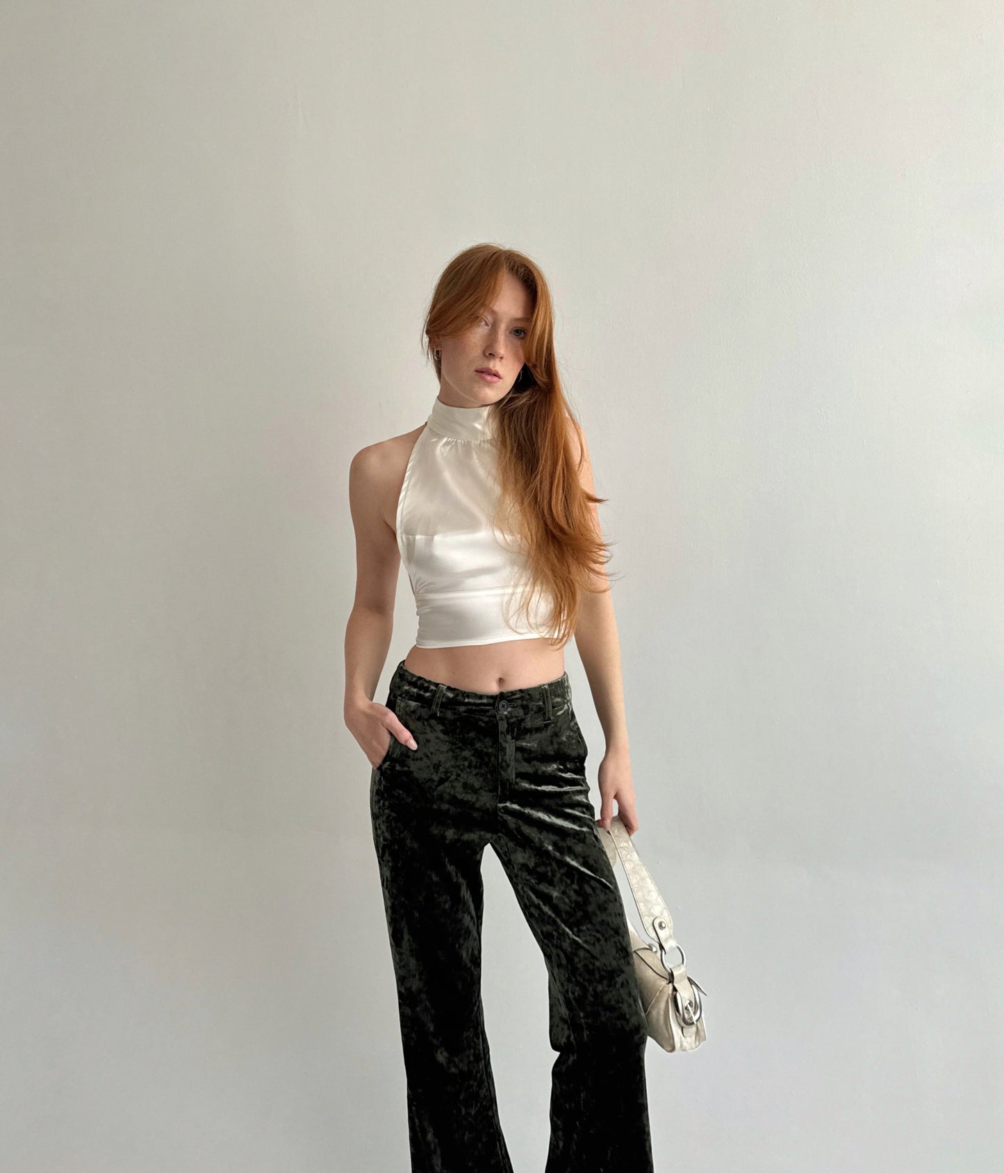 Vintage khaki veloure flared pants