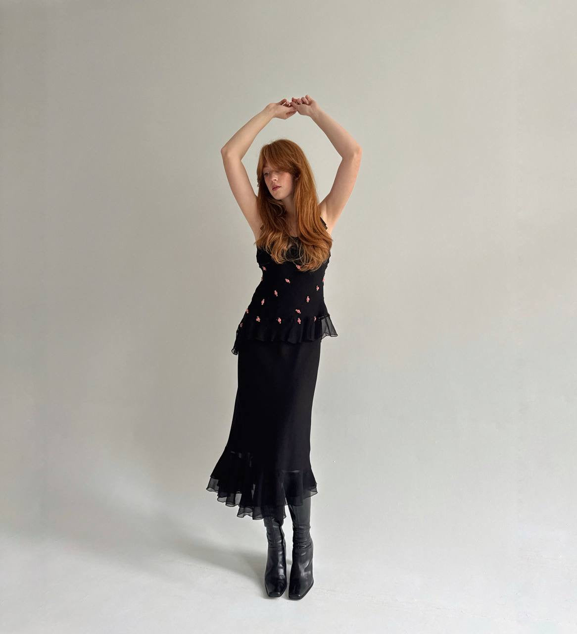 Vintage asymmetrical ruffled black skirt