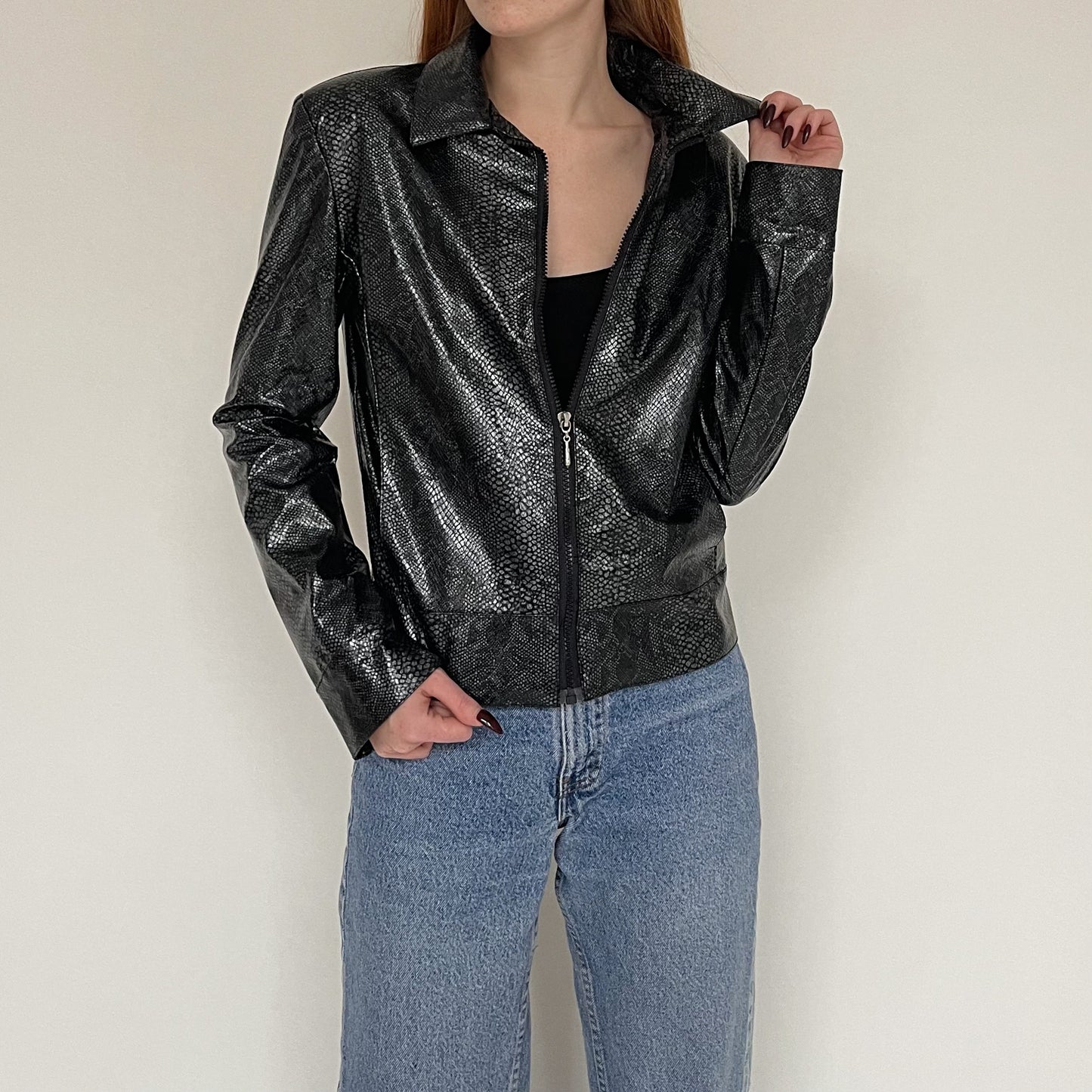 Vintage faux python leather moto jacket