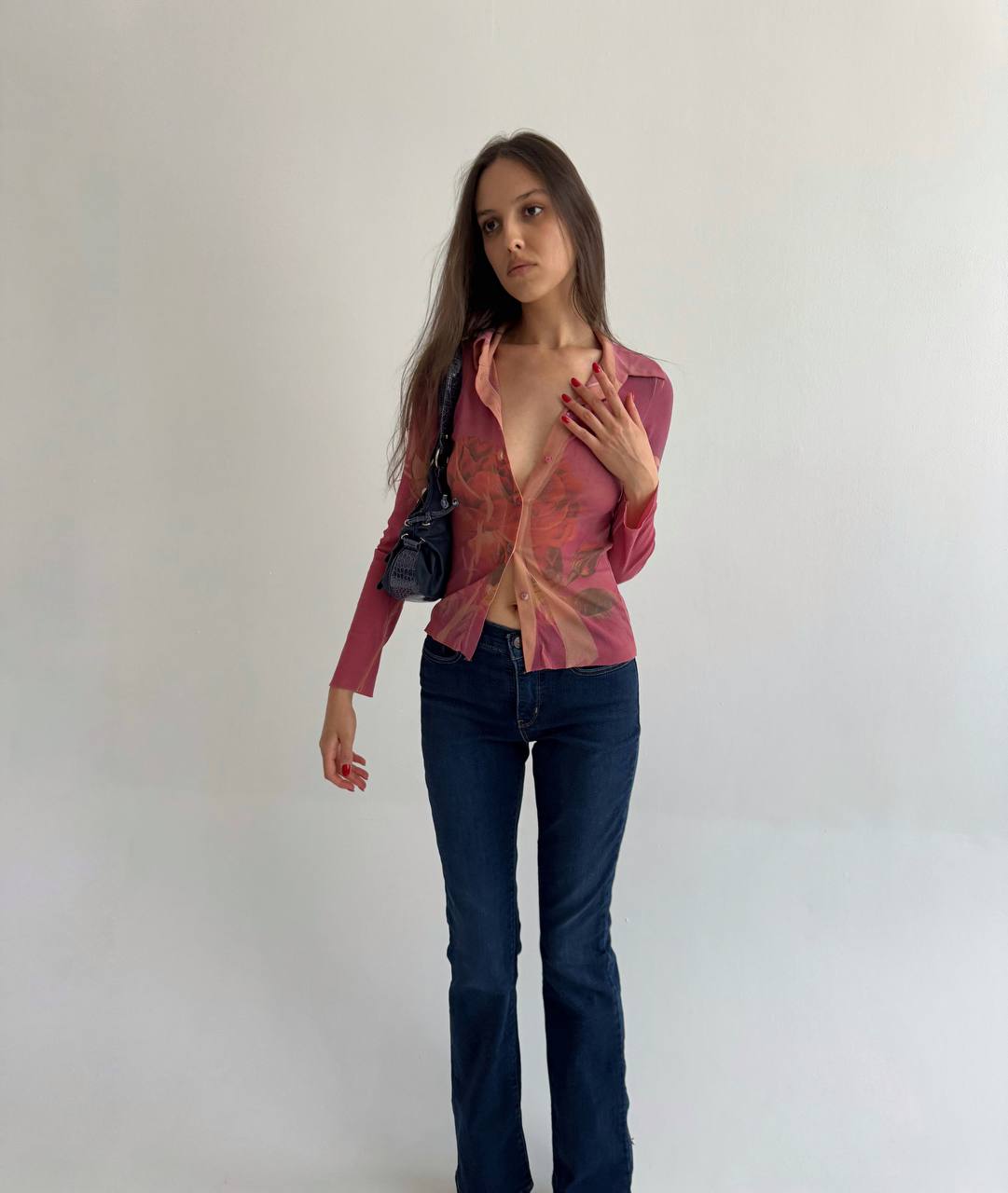 Vintage mesh printed blouse