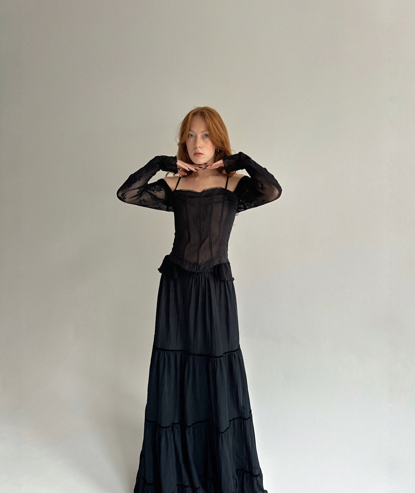 Vintage ruched maxi skirt with lining