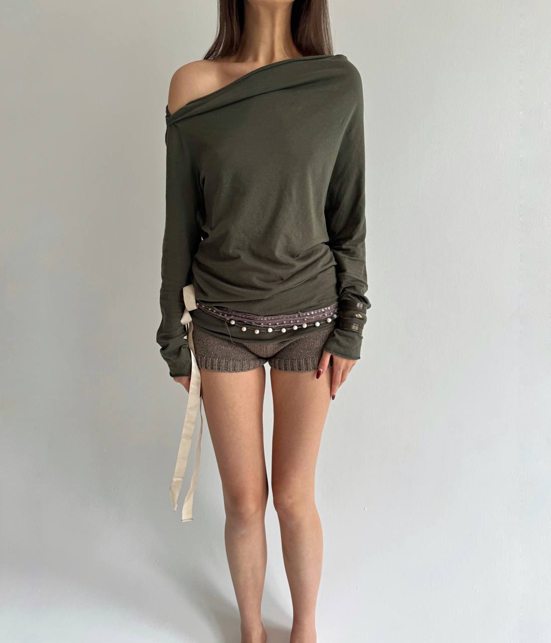 Sisley khaki asymmetrical blouse