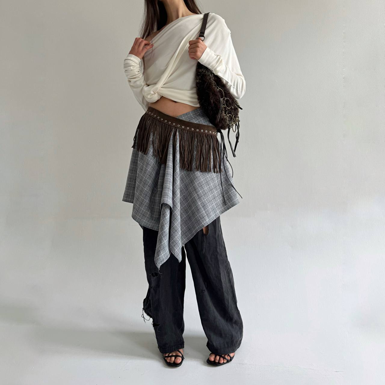 Vintage asymmetrical checked skirt