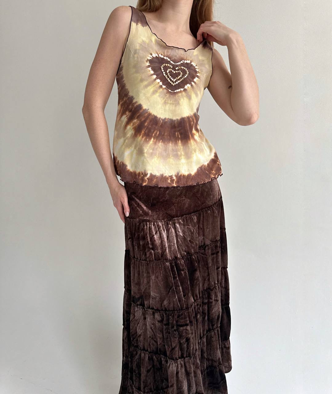 Vintage cotton tie dye brown top