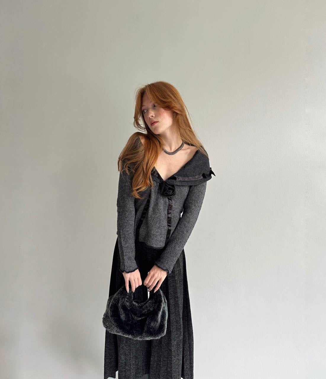 Vintage mohair blend jumper with rose appliqué
