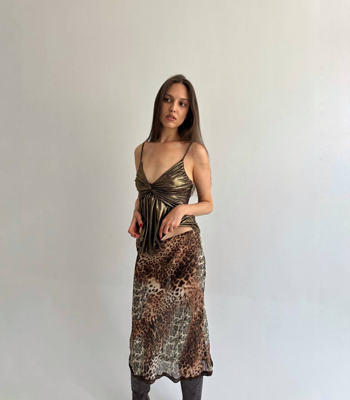 Vintage viscose leopard skirt