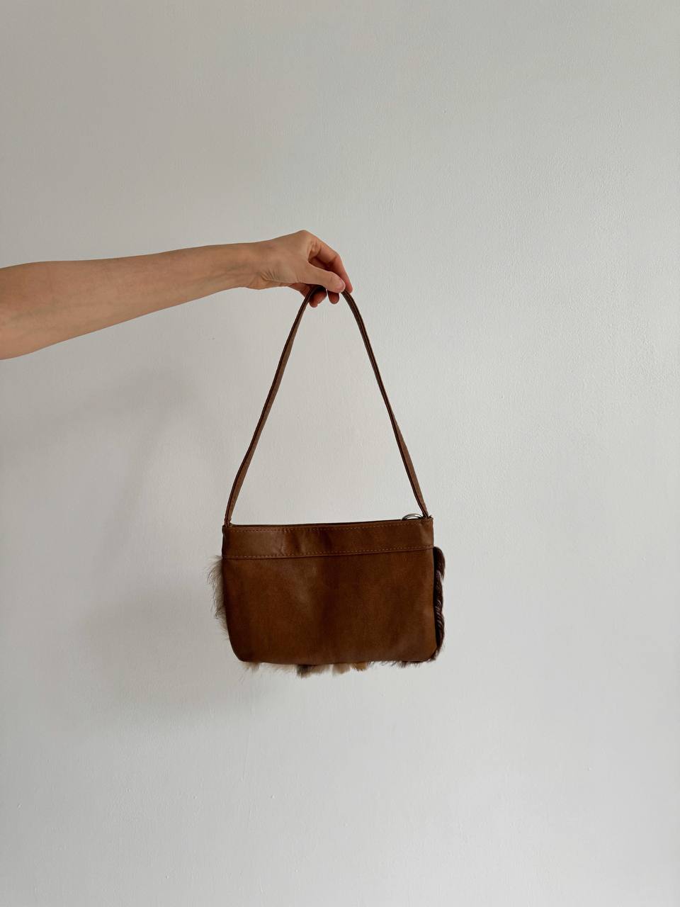 Vintage real fur genuine leather bag