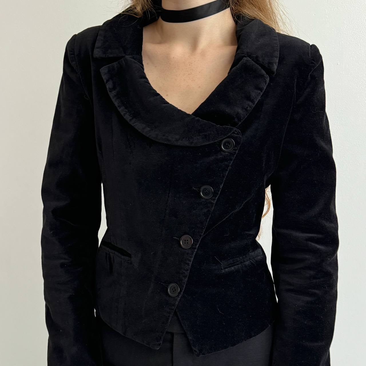 Y2K cotton velvet asymmetrical blazer