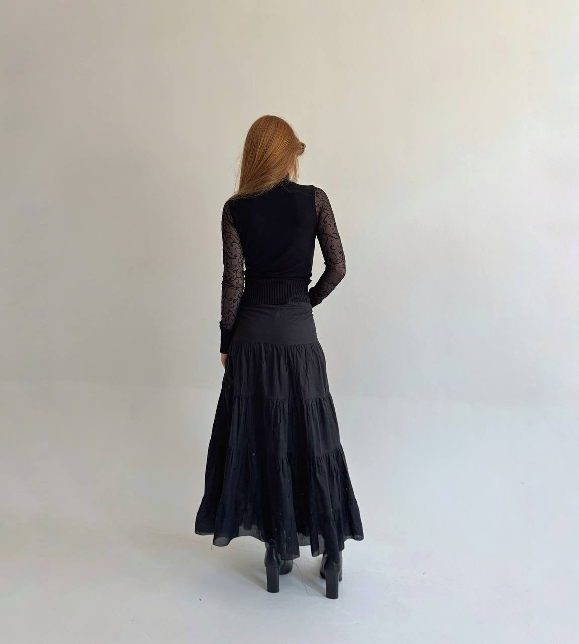 Vintage cotton ruched maxi skirt
