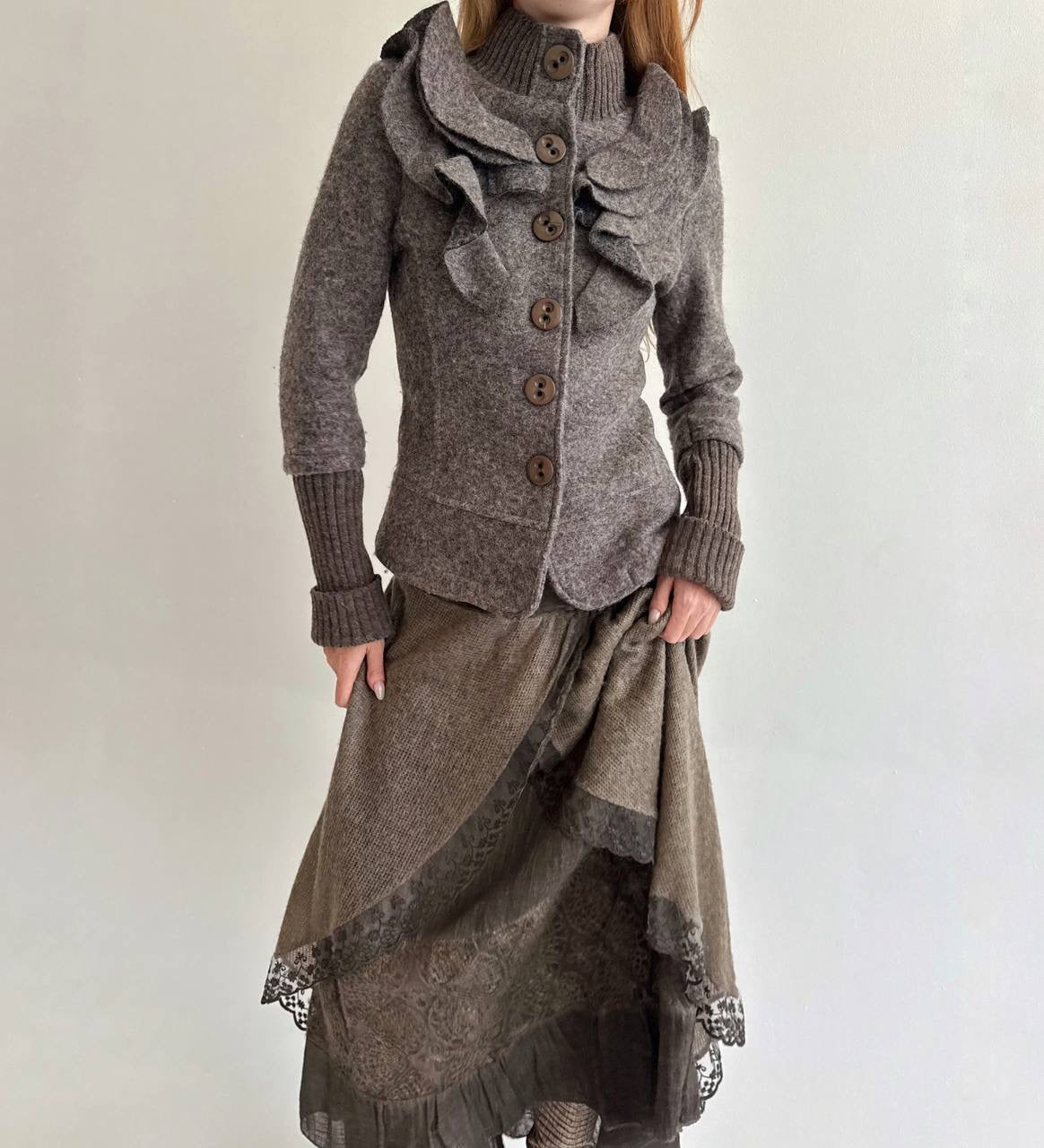Vintage 70% wool cardigan with ruffles