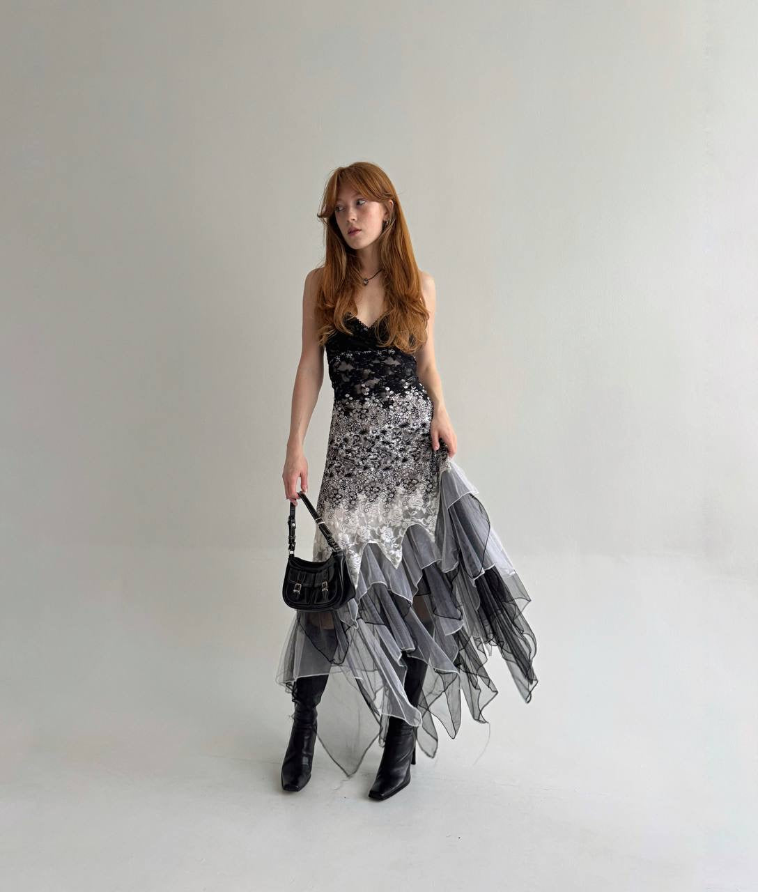 Vintage gorgeous grey asymmetrical flowy dress
