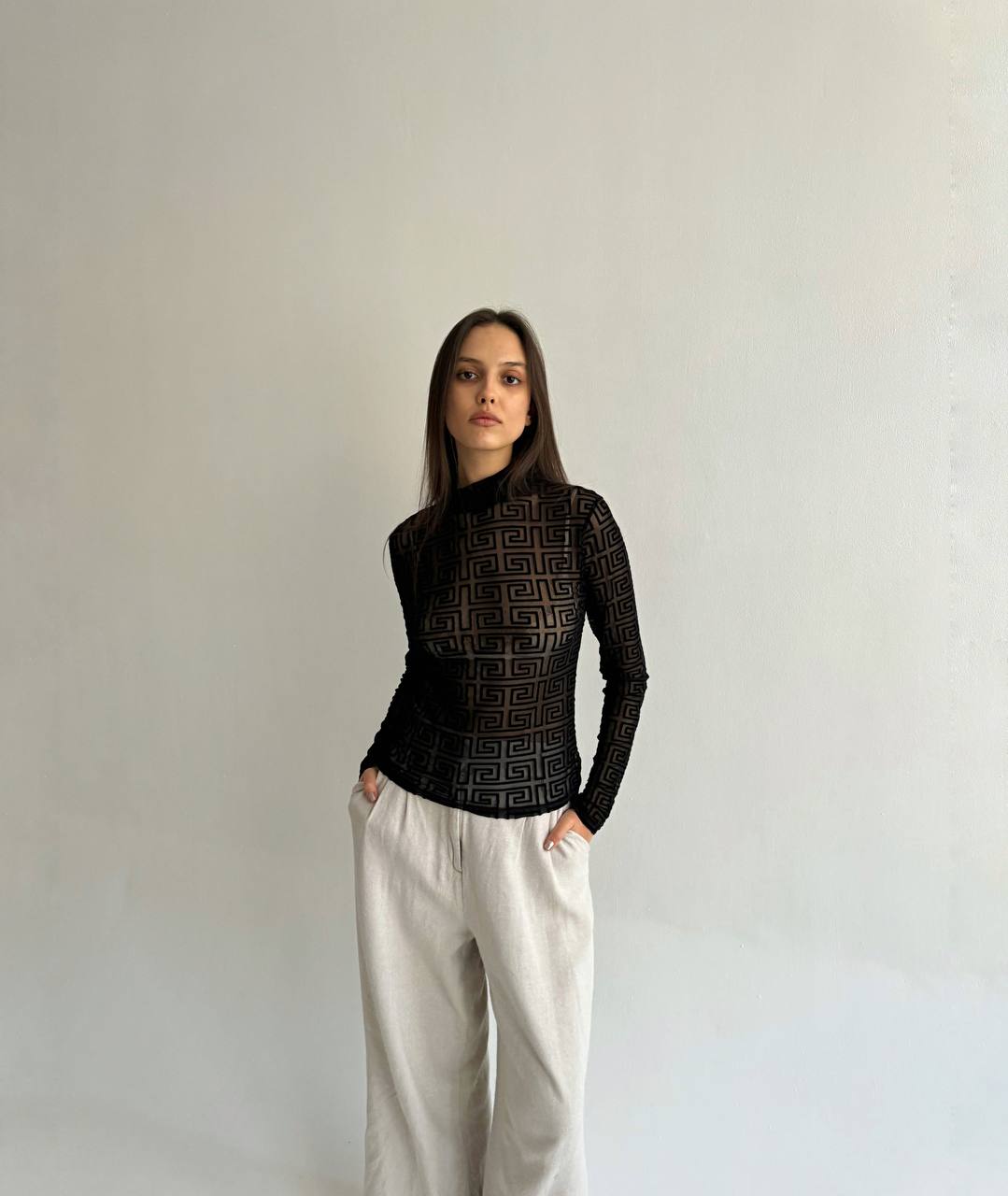 Vintage mesh velvet ornament blouse
