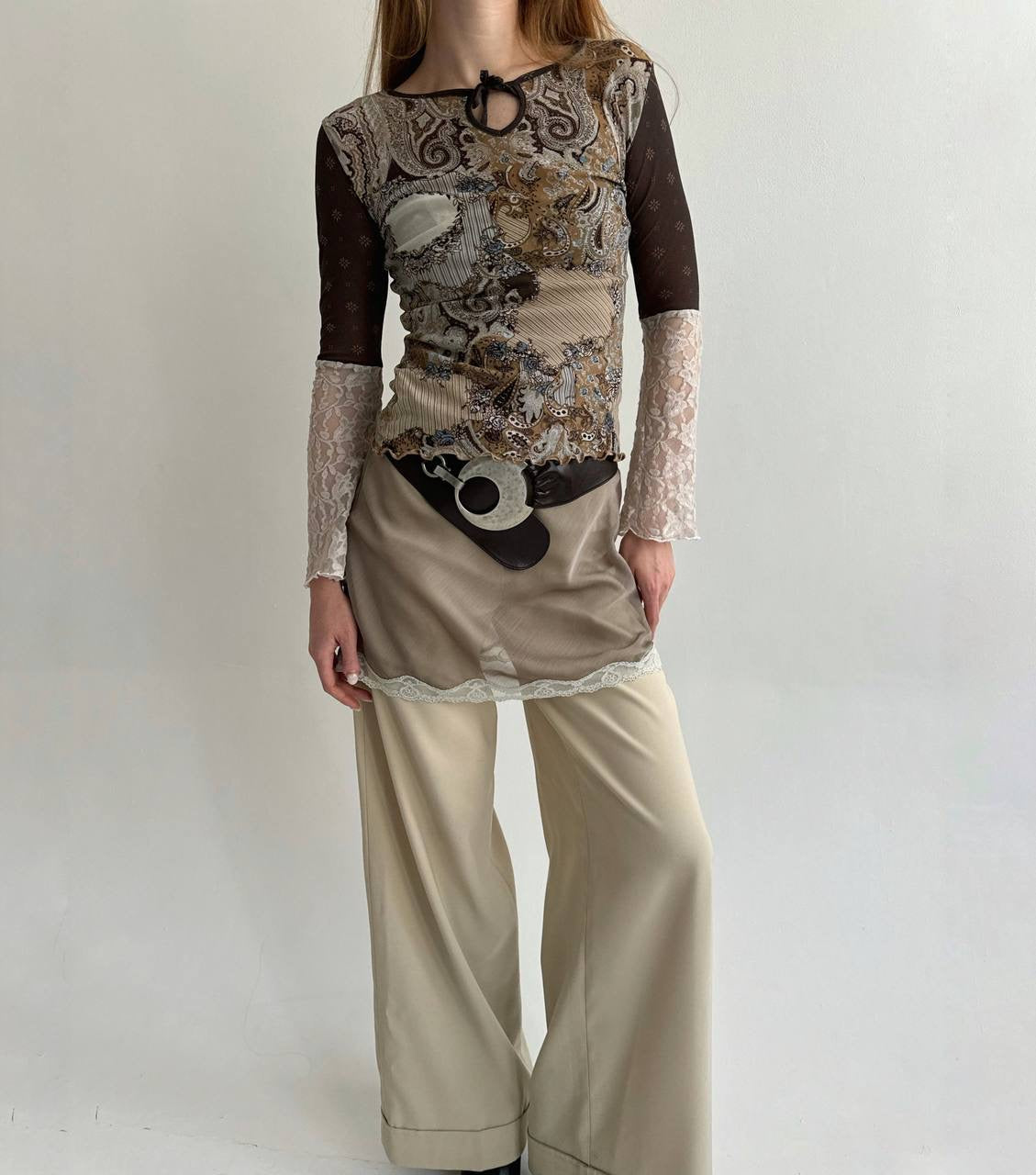 Vintage Y2K printed top with chest bow
