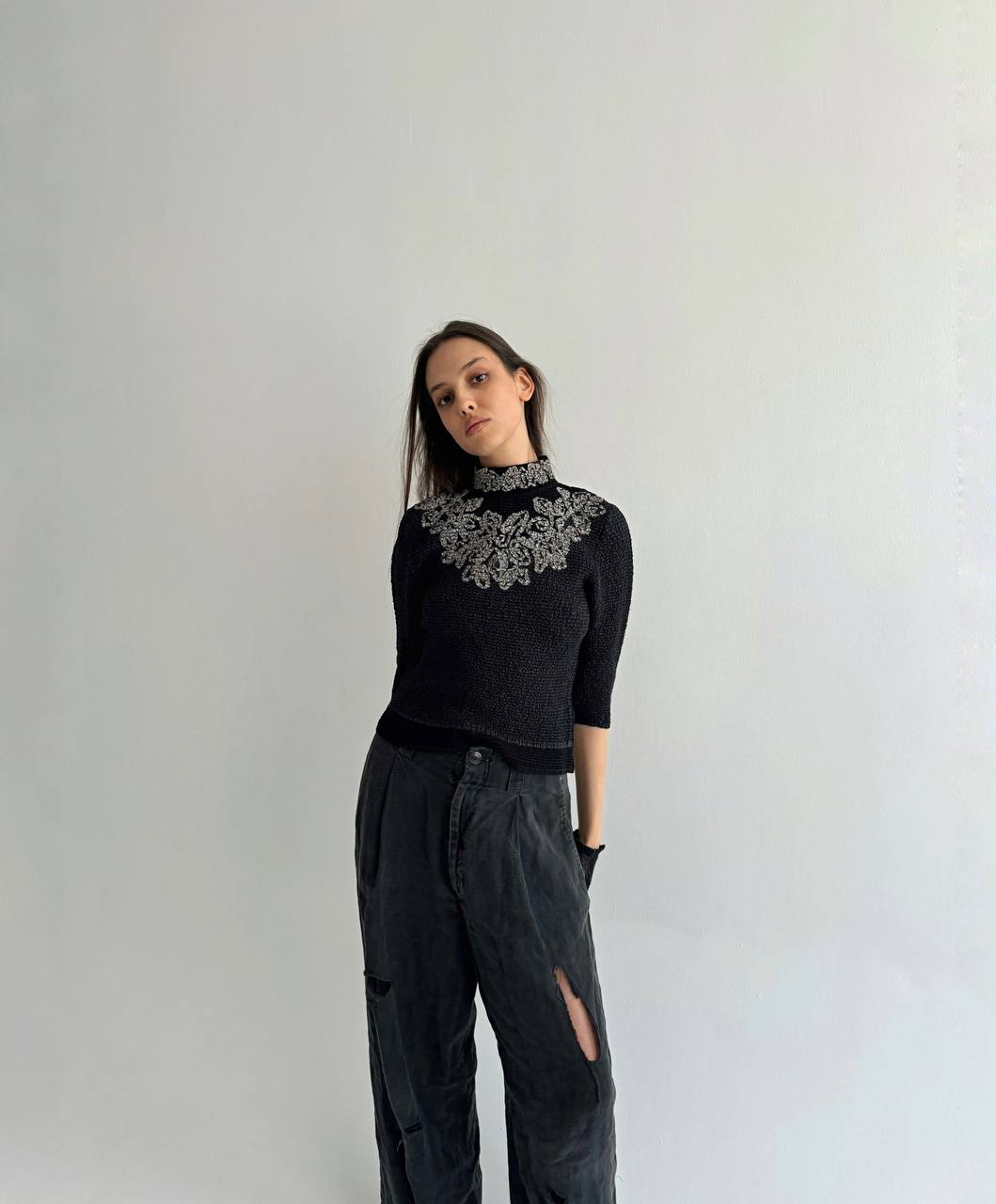 Vintage Japanese brand crinkle blouse