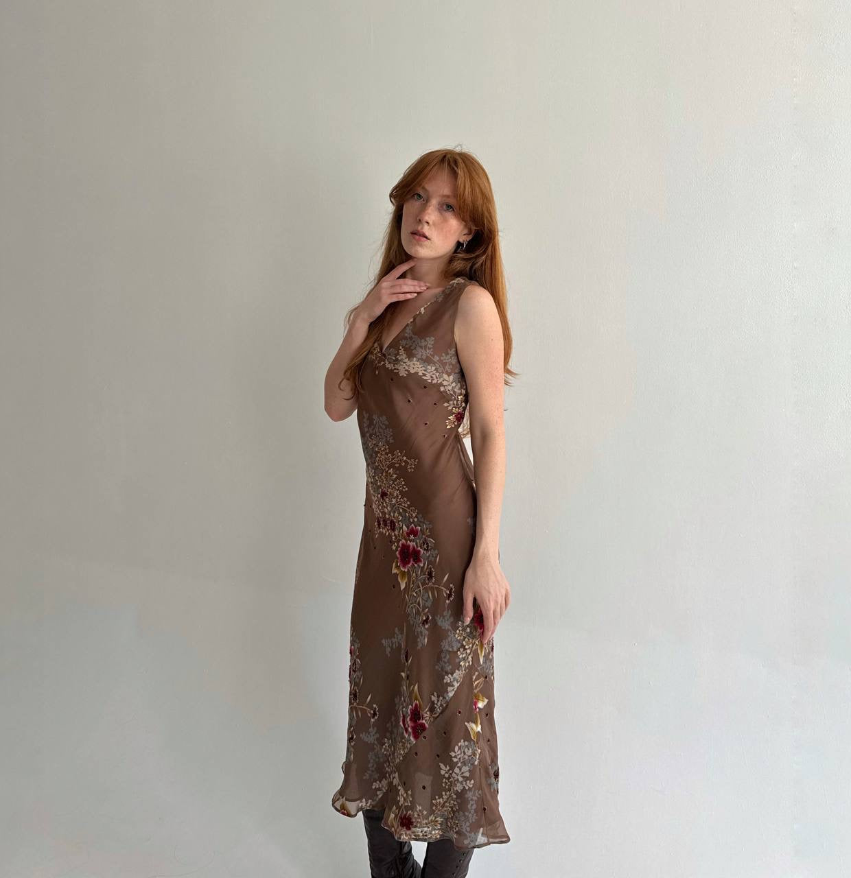 Y2K dress with flower print and beads