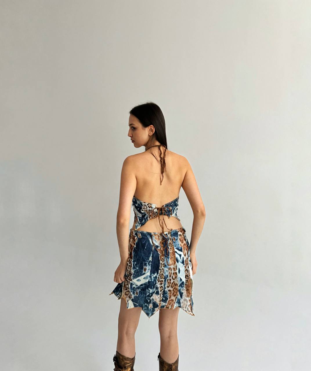 Vintage 3 piece suit with distressed leopard and denim like pattern