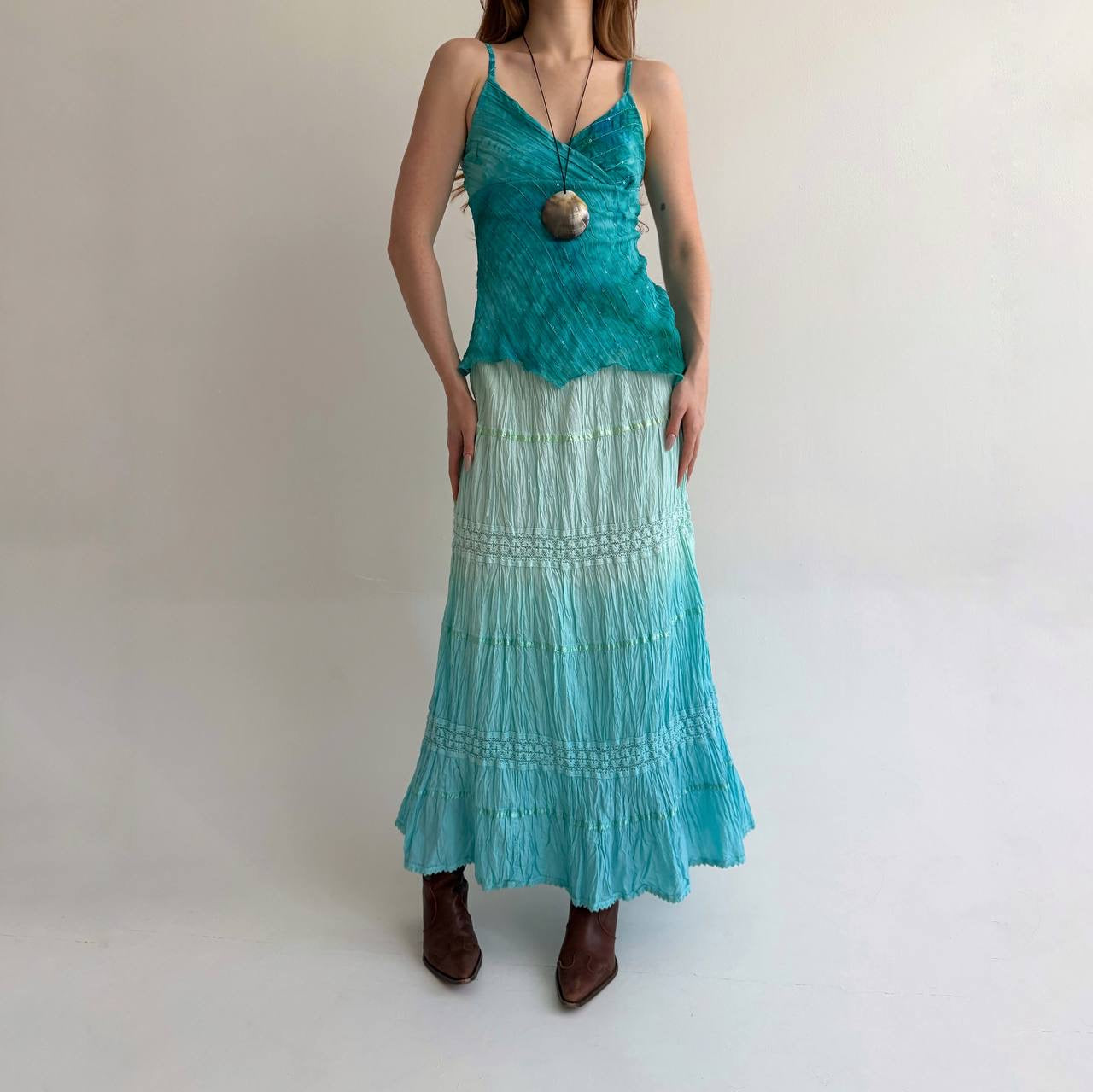 Vintage cotton maxi skirt with lace details