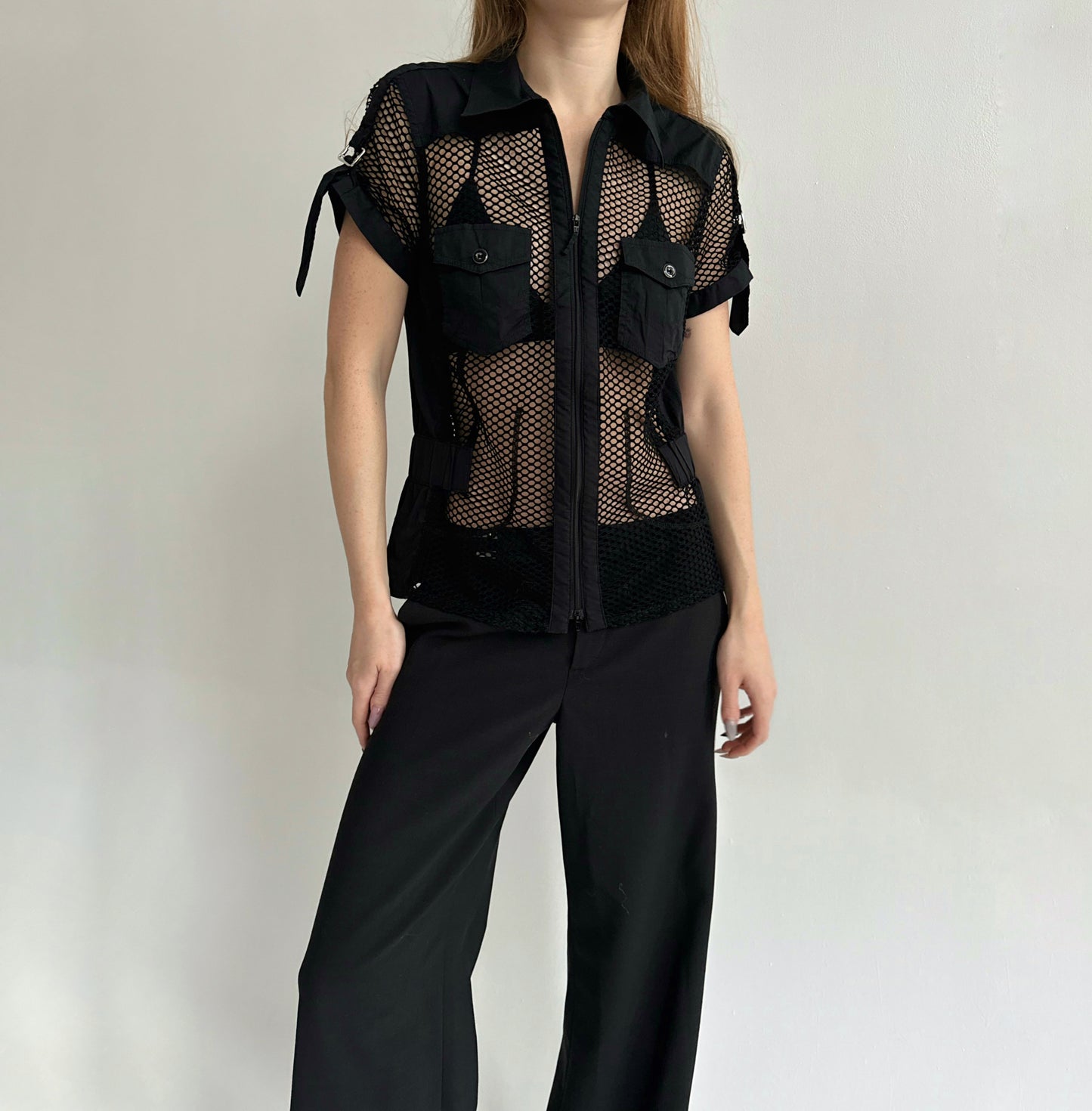 Vintage 73% cotton fishnet blouse