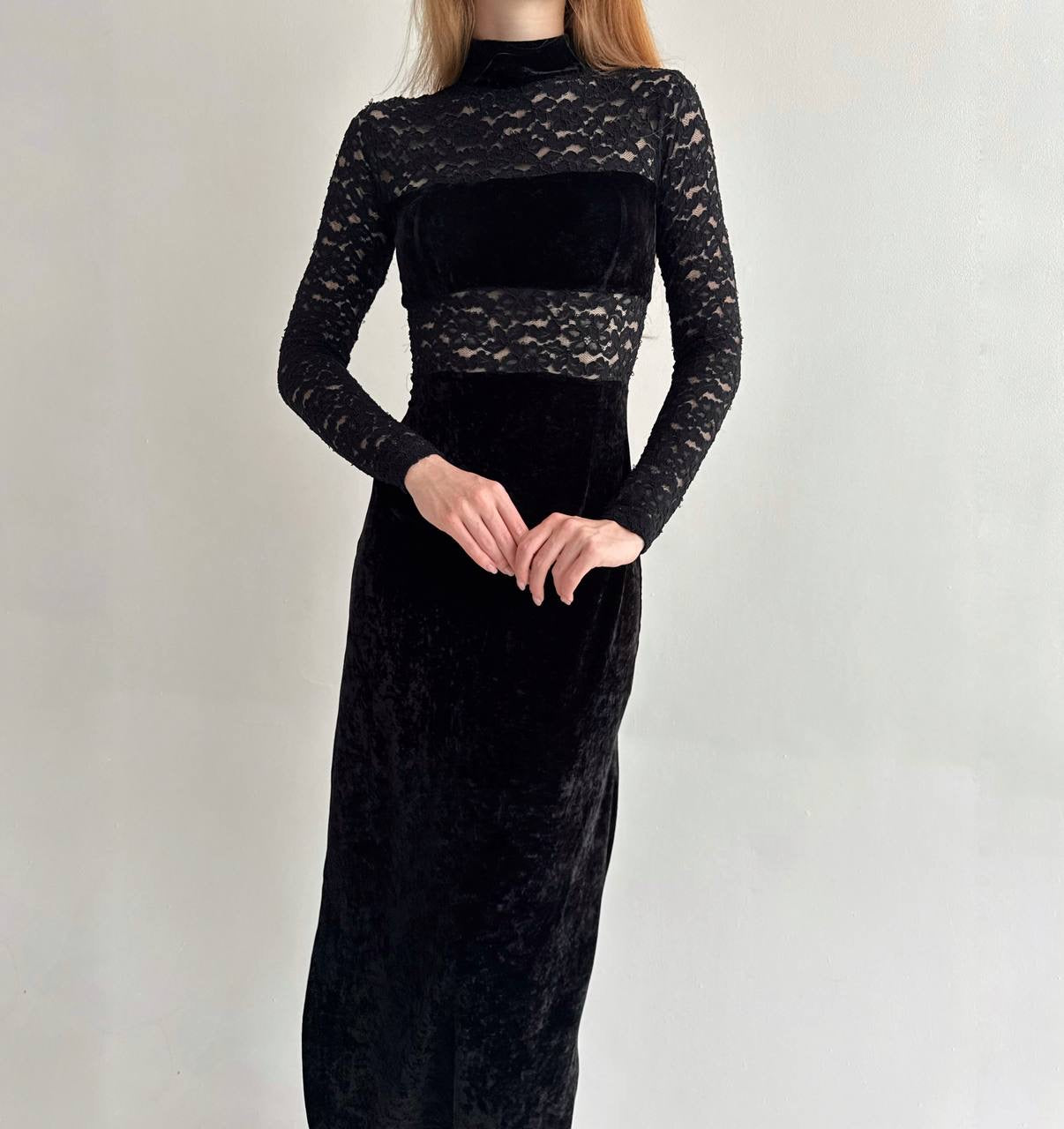 Vintage black velvet maxi dress